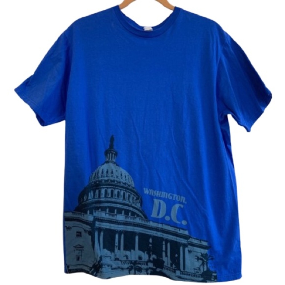 ANVIL Graphic T Shirt Blue Black Short Sleeve  100% Cotton Men’s Large LIKE NEW